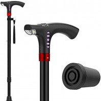 LED Light Adjustable Safety Smart Walking Stick Cane Stable Base MP3 Radio Alarm Function