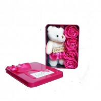 Valentine Day Love Gift Box with 3 Flowers And Soft Teddy-Gift Box 5039