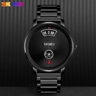 SKMEI Business Men Quartz Watch Simple Style Wristwatches Waterproof Stainless Steel/Leather Brand Black Colors 1490 Watch Men 3375
