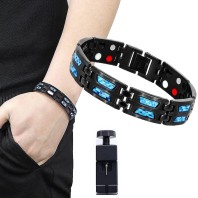 Vinterly Double Row Men Waterproof Health Germanium Infrared Negative Ion Magnetic Bracelet Stainless Steel Bracelets For Men