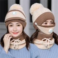 BINGYUANHAOXUAN - 3-in-1 Warm Chunky Knit Beanie Scarf and Mask Set Snow Knit Beanie Infinity Scarves for Women