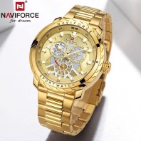 NAVIFORCE NF9158 Golden Stainless Steel Chronograph Watch For Men - Golden 3263
