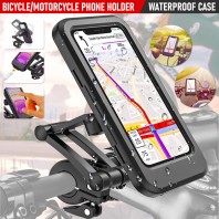 Waterproof Bike Phone Holder Case Universal Motorcycle Bicycle Phone Mount 360 Rotation Adjustable Handlebar Clip Stand