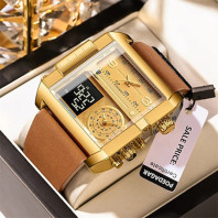Exclusive Dual Time Wristwatch Rectangle Men Digital And Analoge Watch