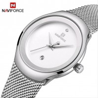  NAVIFORCE NF5004 Silver Mesh Stainless Steel Analog Watch For Women - White 3229