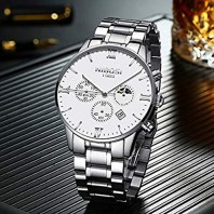 NIBOSI Men's Watches Luxury Fashion Casual Dress Chronograph Waterproof Military Quartz Wristwatches for Men Stainless Steel Blue Calendar Date Watch 3381