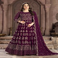 Aanaya Purple Goergette Party Wear Embroidered Work Anarkali Salwar Suit
