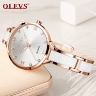 OLEVS Women Luxury Watch Female Rose Gold Elegant Diamond Ladies Quartz Wrist Watch Waterproof Ceramic Watch