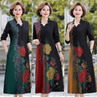 NEW Style Neck Noble China Long Printed Dress