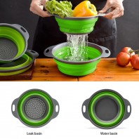 2pcs Set Foldable / Collapsible Food-grade Safety Silicone Filter Strainers Baskets with Handle ,Collapsible Filter Basket.