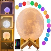 Moon Lamp, LOGROTATE 16 Colors LED 3d Print Moon Light with Stand