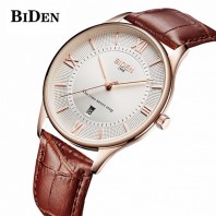 BIDEN Fashion Ultra-thin Men Watch Top Brand Luxury Genuine Leather Quartz Style-3127