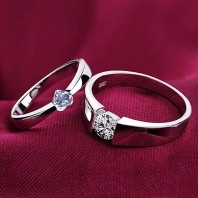 Magic Stones Silver Platinum and Rhodium Plated Elegant Love Couple Ring for Men and Women - Set of 2 -jw5004