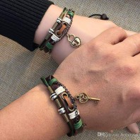 Couple Leather Bracelets for Lovers Key Lock Charm Bracelets-jw5016