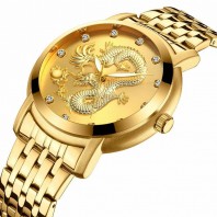 BIDEN Unique Gold Dragon Dial Men Golden Watch 3D Dragon Fashion Male Quartz Wristwatch Top Luxury Stylish Business Dress Clock-3206