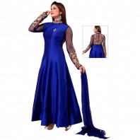 blue un-stitched chosa silk with embroidery salwar suit-4638