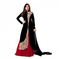Designer Black And Red Banglori Silk Embroidery Work Indo-western Suit-4650
