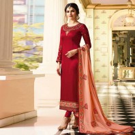 Ravishing Red Colored Embroidered Work Party Wear Georgette Salwar Suit-dr115