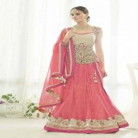 Net Semi Stitched Designer Lehenga Choli In Pink Colour-dr123
