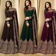 Latest Fancy Party Wear Faux Georgette Embroidered Anarkali Salwar Suit Gown - Style Bold Brown Anarkali Suit-1920