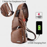 Men Outdoor Shoulder Chest Bag Travel Daypack with USB Charging