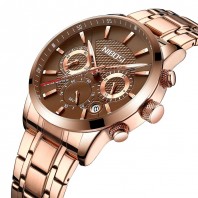 Nibosi Black Rose Gold Luxury Chronograph Watch Stainless Steel Sub Dial-3171
