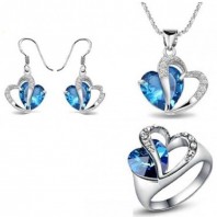 Ocean Blue Crystal Heart Ring--jw5028