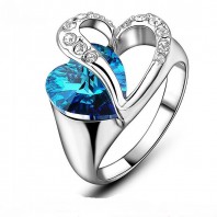Ocean Blue Crystal Heart Ring-jw5014
