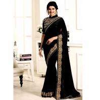 shiwaye black georgette saree with designer blouse piece-4648