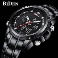 Mens Analogue Digital Watches Men Chronograph Waterproof Sport Watch Military Large Face LCD Back Light Alarm Day Date Stopwatch Multifunctional Wrist Watches for Men Stainless Steel Black -3103