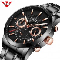 wristwatch Mens Multi Function Luminous All Stainless Steel Black Watch-3180